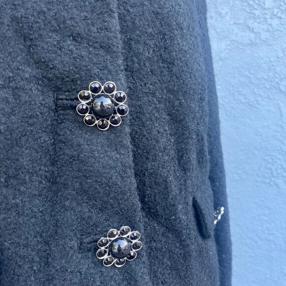 JOUJOU Black Wool Blend y2k Coat Pockets Size M Large collar jacket Jackie O - Picture 11 of 14